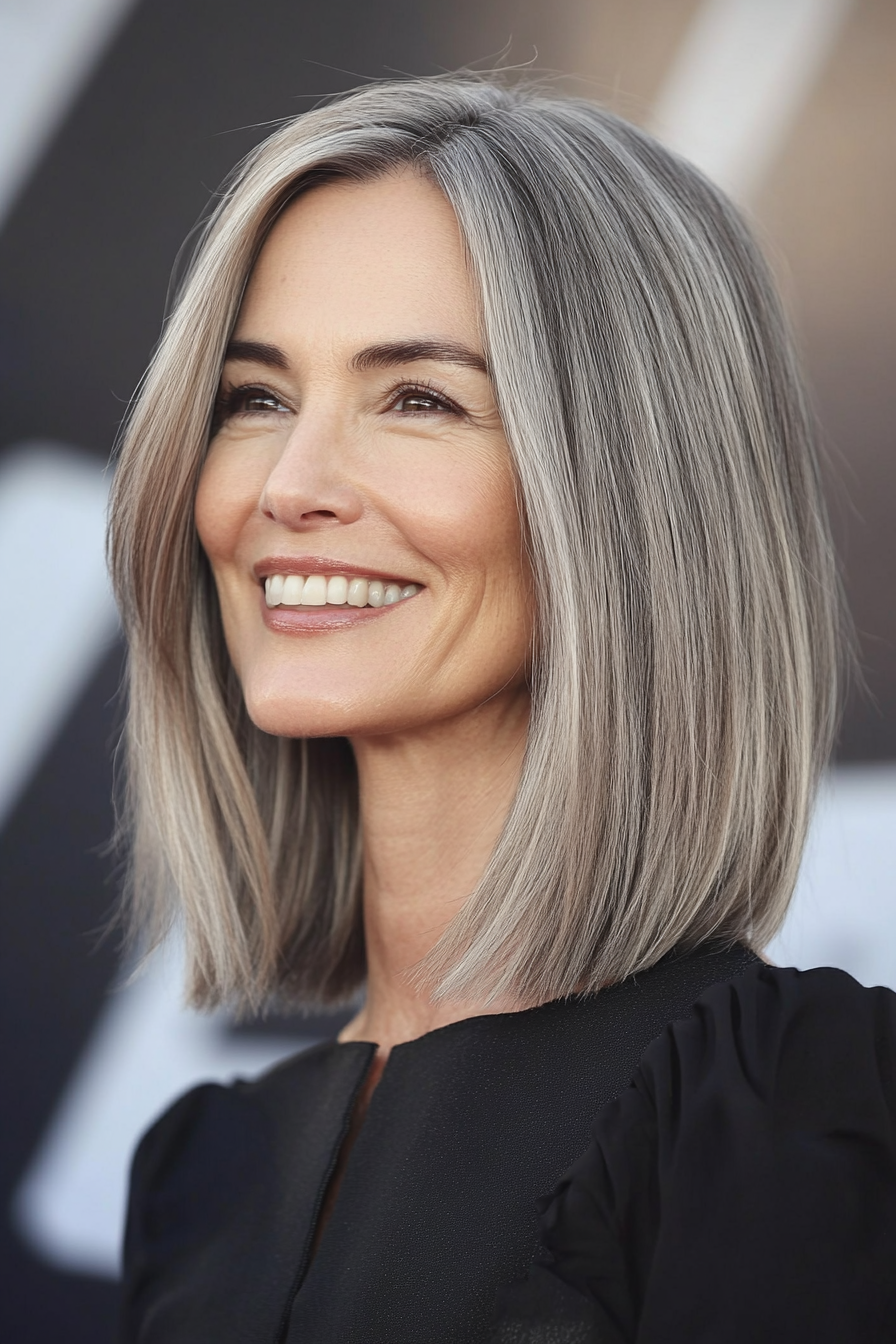 9. Modern Blunt Cut with Light Ash Brown Finish (Classy Haircuts For Women Over 40) - Classy Haircuts For Women Over 40