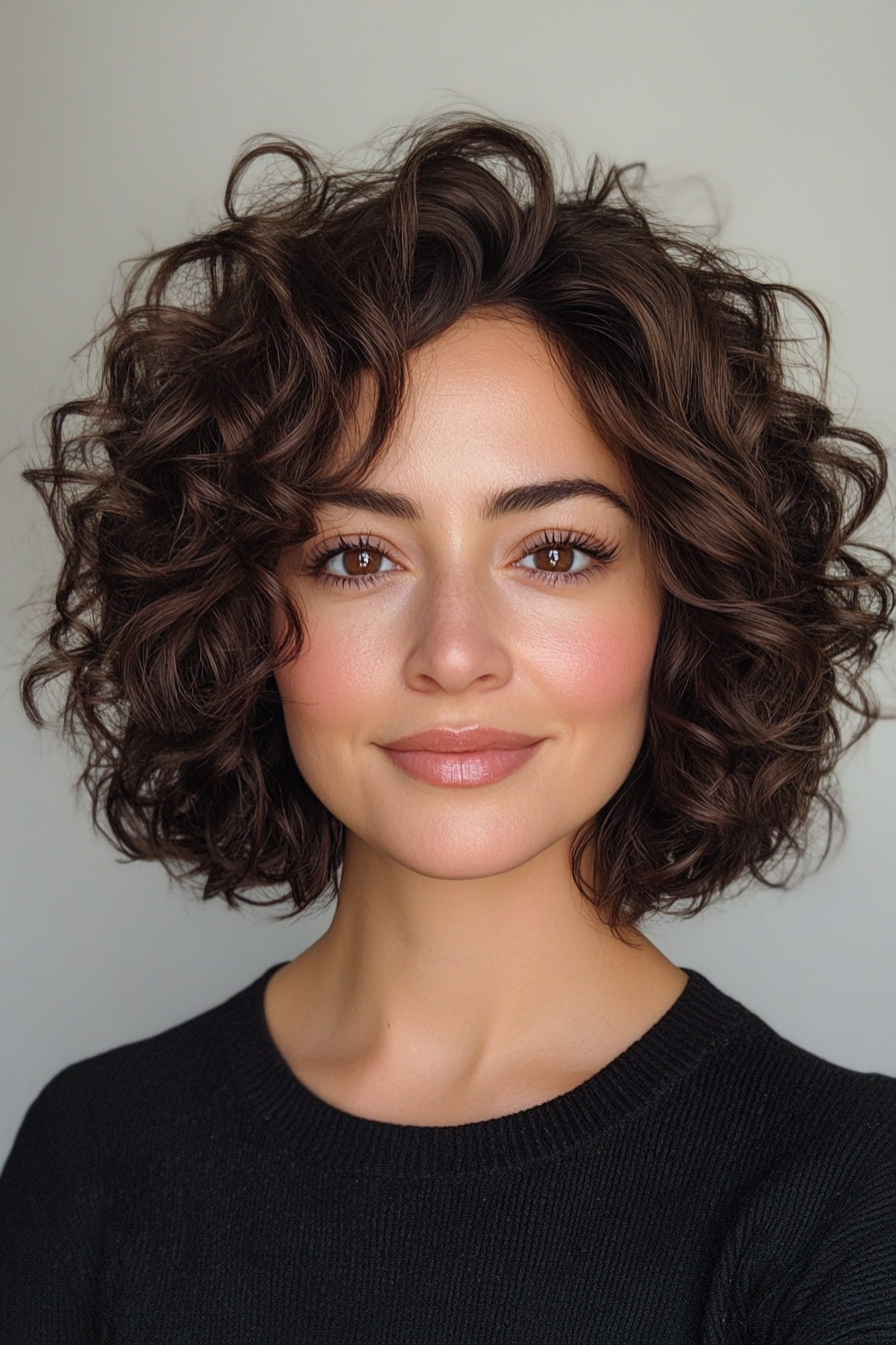 10. Curly Layered Bob with Deep Espresso Brown (Classy Haircuts For Women Over 40) - Classy Haircuts For Women Over 40