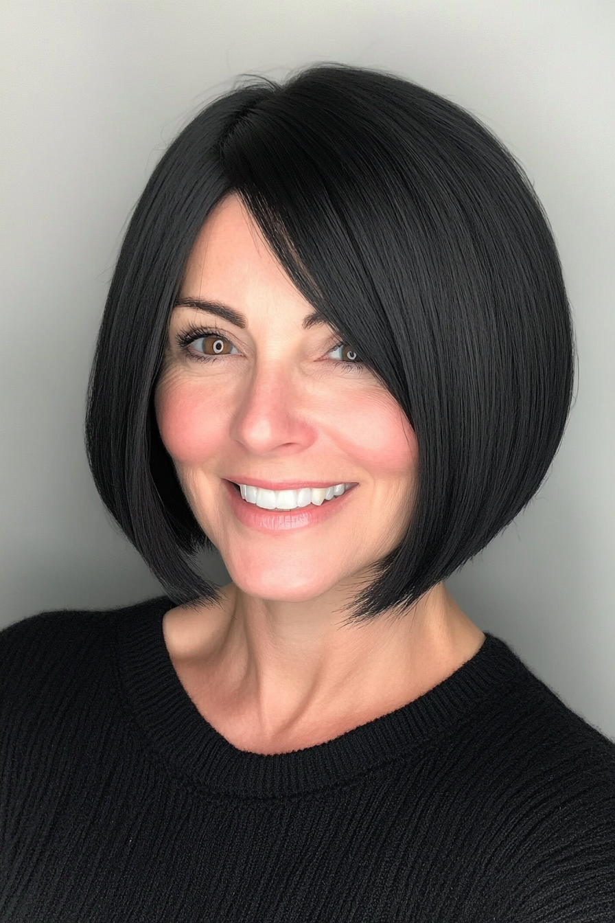 13. Neck-Length Rounded Cut in Classic Black (Classy Haircuts For Women Over 40) - Classy Haircuts For Women Over 40