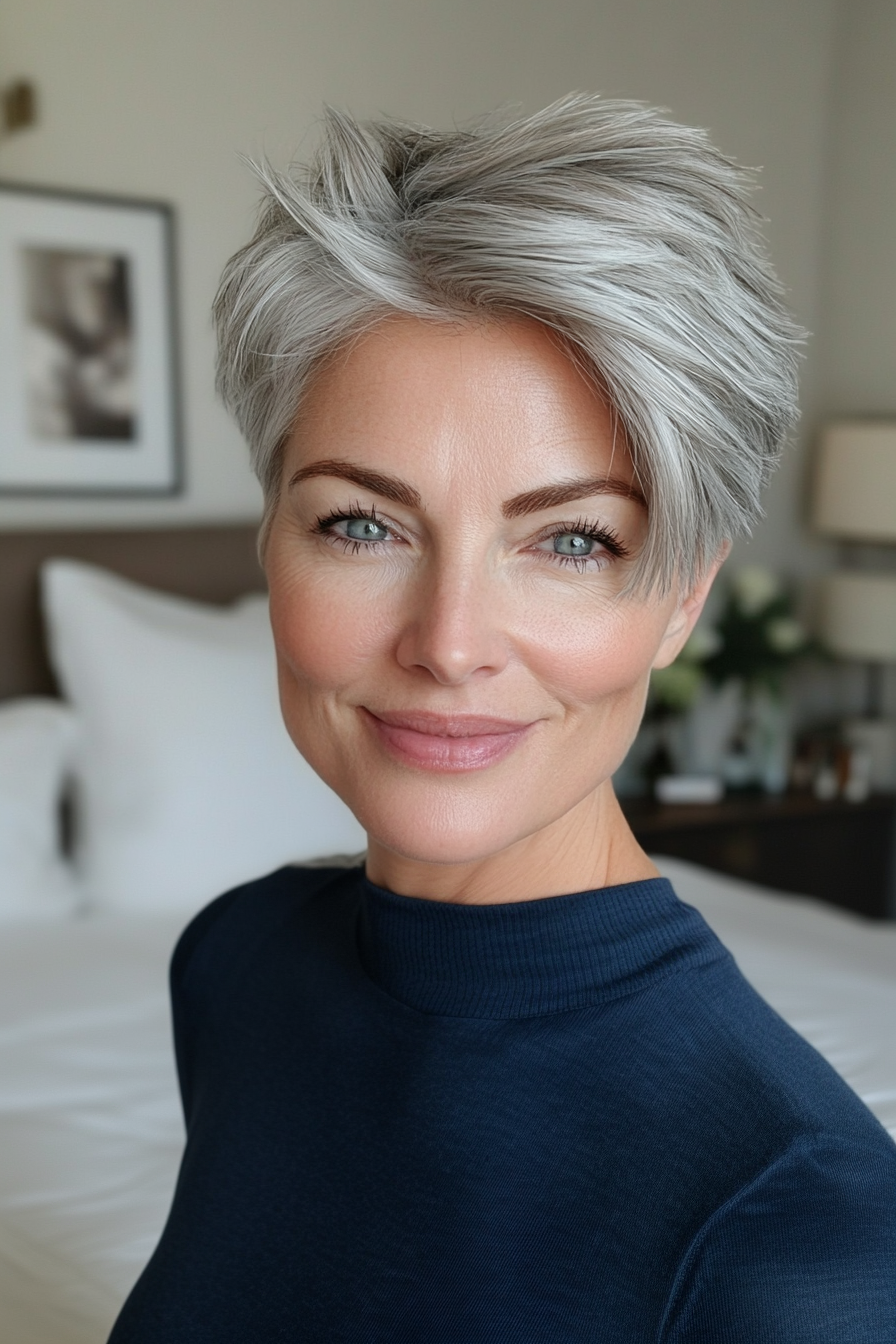 19. Sculpted Crop Cut with Silver Undertones (Classy Haircuts For Women Over 40) - Classy Haircuts For Women Over 40