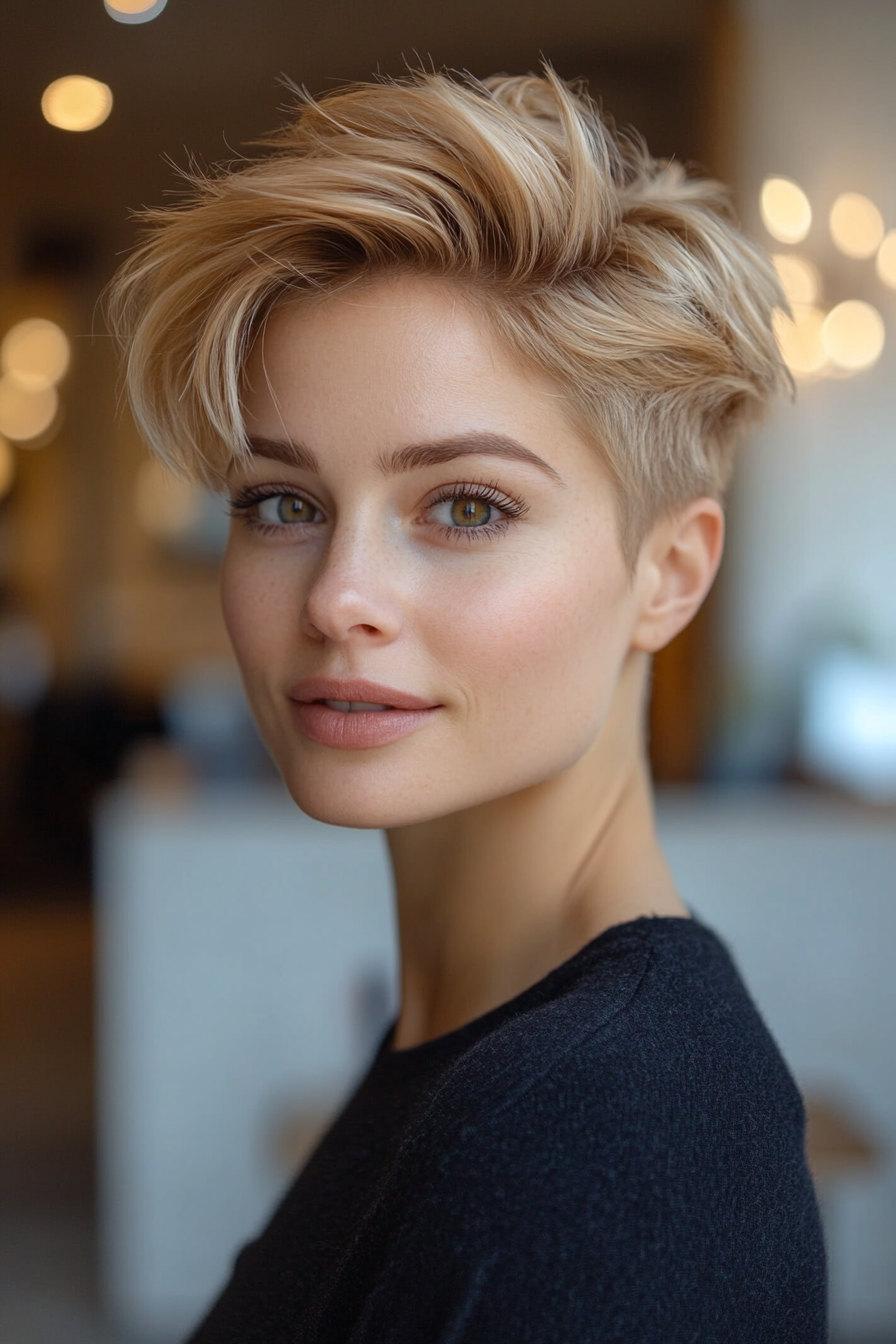 7. Warm Honey Blonde Faux Hawk with Soft Fade (Faux Hawk Haircuts For Women) - Faux Hawk Haircuts For Women