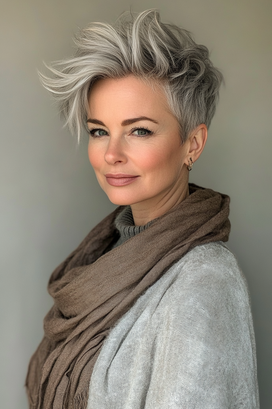 17. Natural Gray Faux Hawk with Tapered Sides (Faux Hawk Haircuts For Women) - Faux Hawk Haircuts For Women