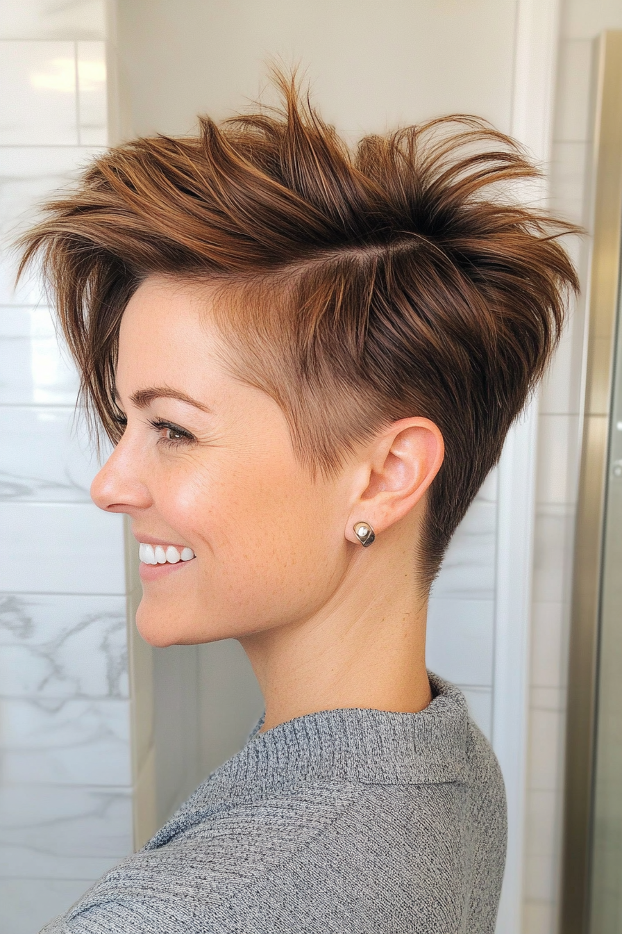 18. Cool Brown Faux Hawk with Side Swept Fringe (Faux Hawk Haircuts For Women) - Faux Hawk Haircuts For Women