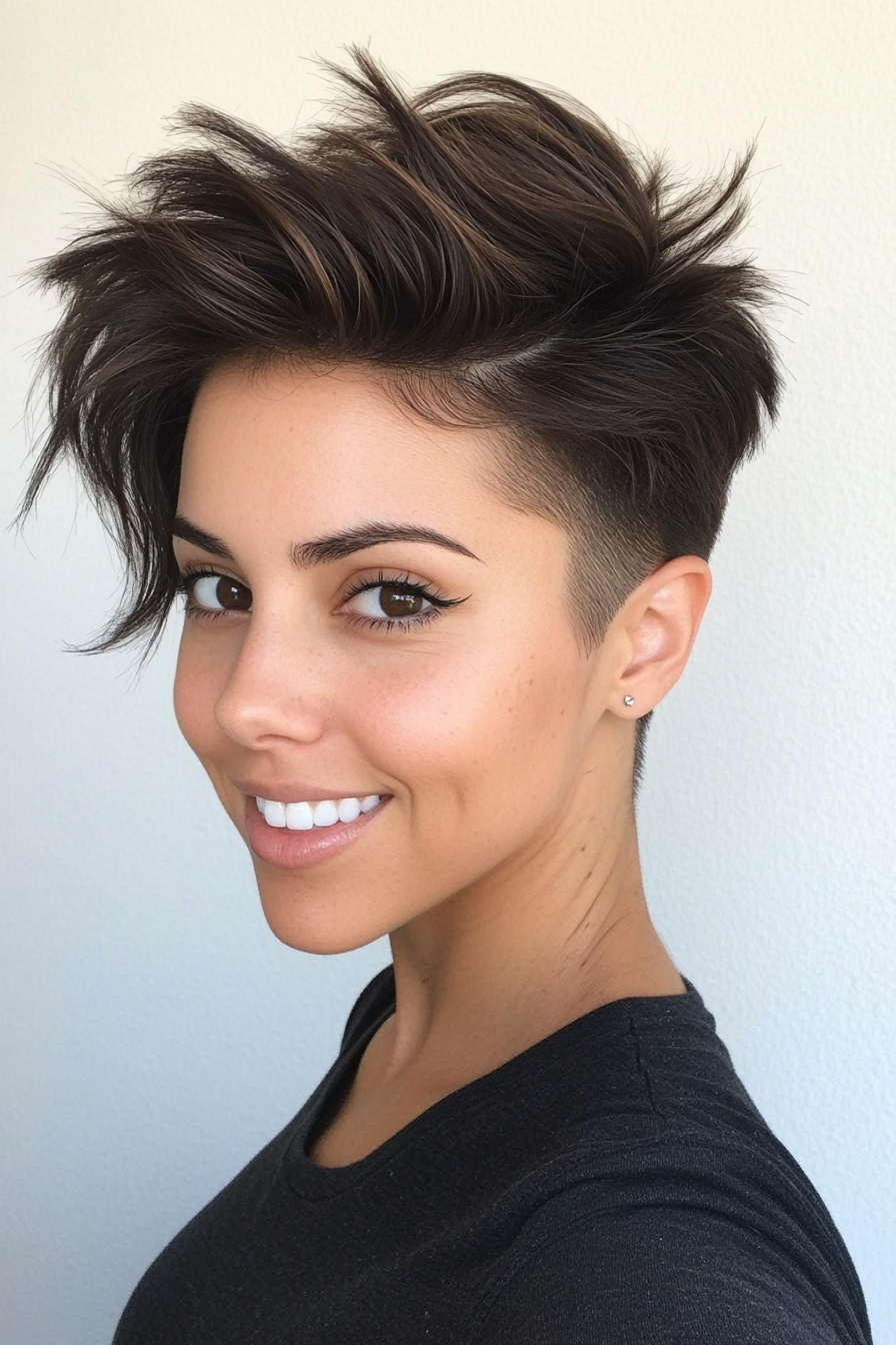 19. Dark Brunette Faux Hawk with Layered Texture (Faux Hawk Haircuts For Women) - Faux Hawk Haircuts For Women