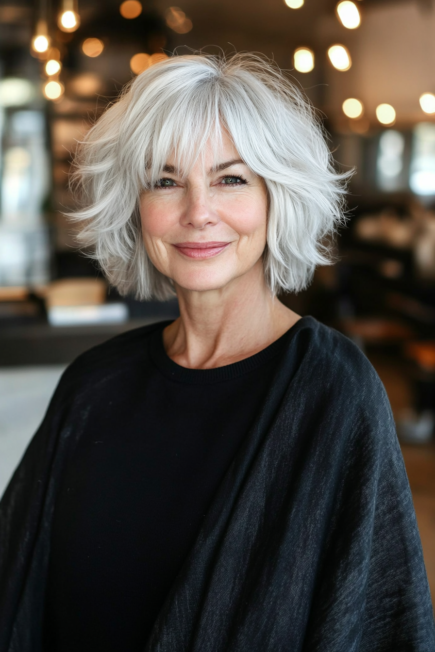 1. Silver Shag Bob with Soft Layers (Funky Haircuts For Women Over 50) - Funky Haircuts For Women Over 50