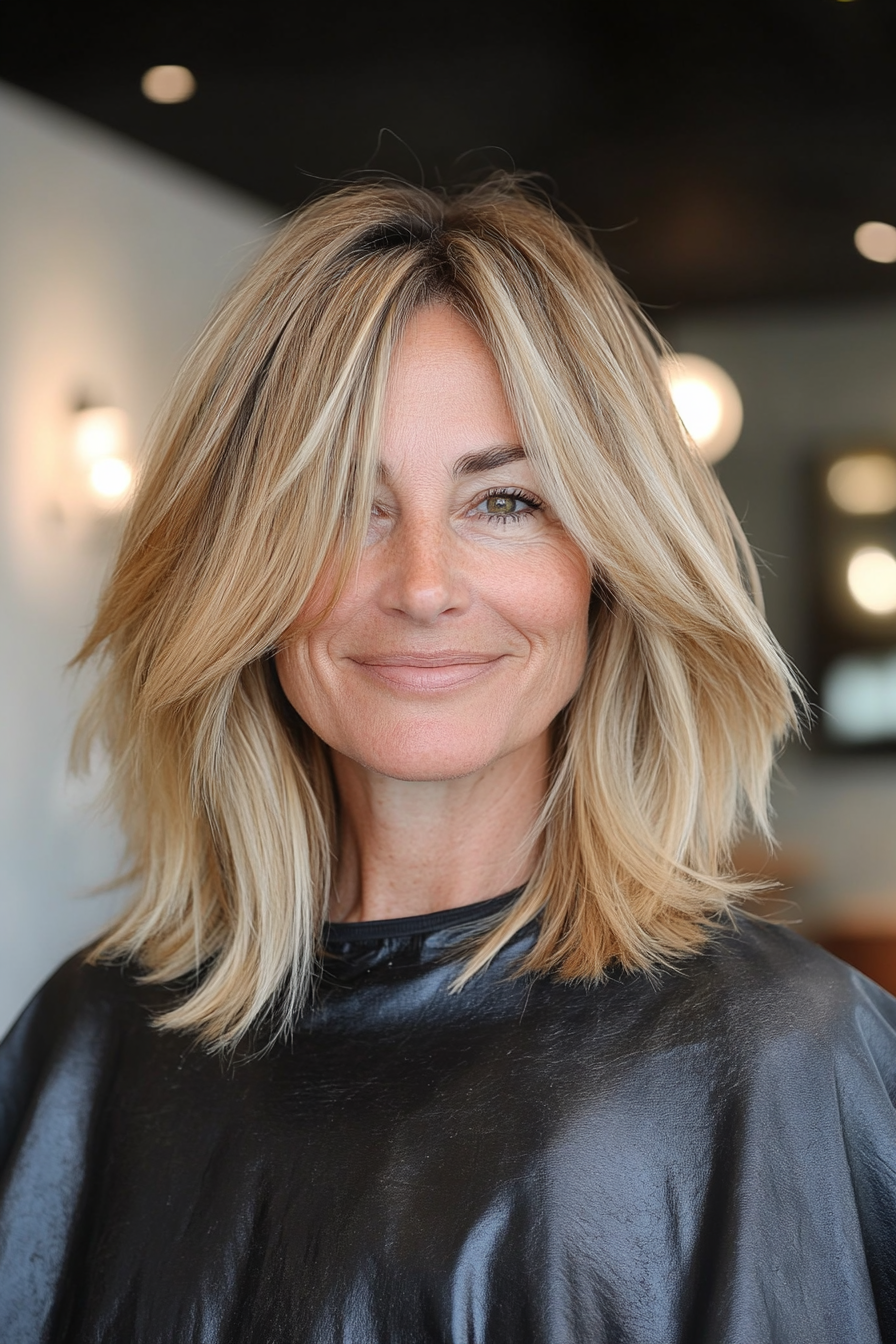 4. Golden Blonde Textured Lob (Funky Haircuts For Women Over 50) - Funky Haircuts For Women Over 50