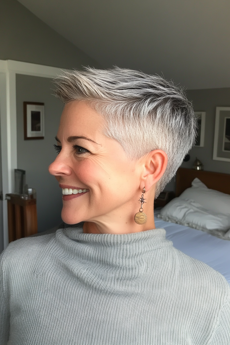 5. Salt-and-Pepper Undercut Pixie (Funky Haircuts For Women Over 50) - Funky Haircuts For Women Over 50
