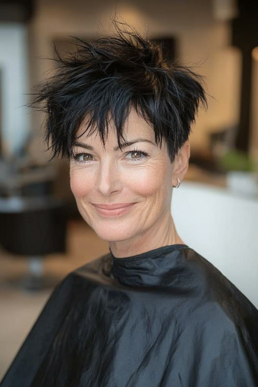 7. Soft Black Spiky Crop (Funky Haircuts For Women Over 50) - Funky Haircuts For Women Over 50