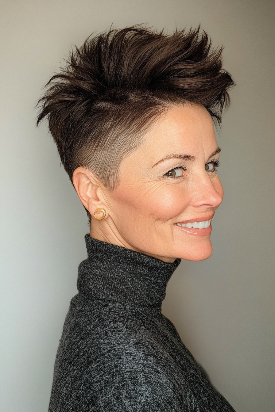 9. Dark Brown Mohawk Pixie (Funky Haircuts For Women Over 50) - Funky Haircuts For Women Over 50