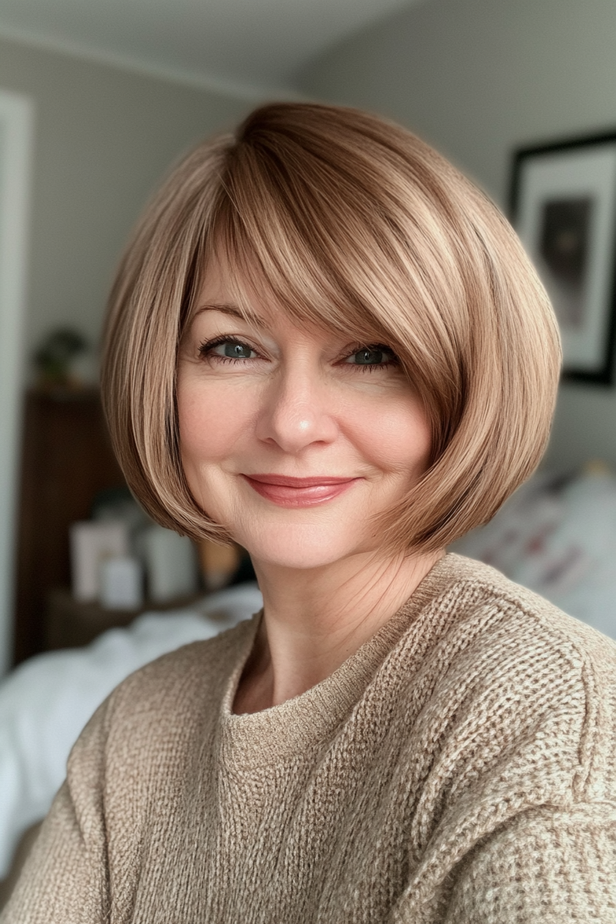 16. Light Brown Bowl Cut Revival (Funky Haircuts For Women Over 50) - Funky Haircuts For Women Over 50