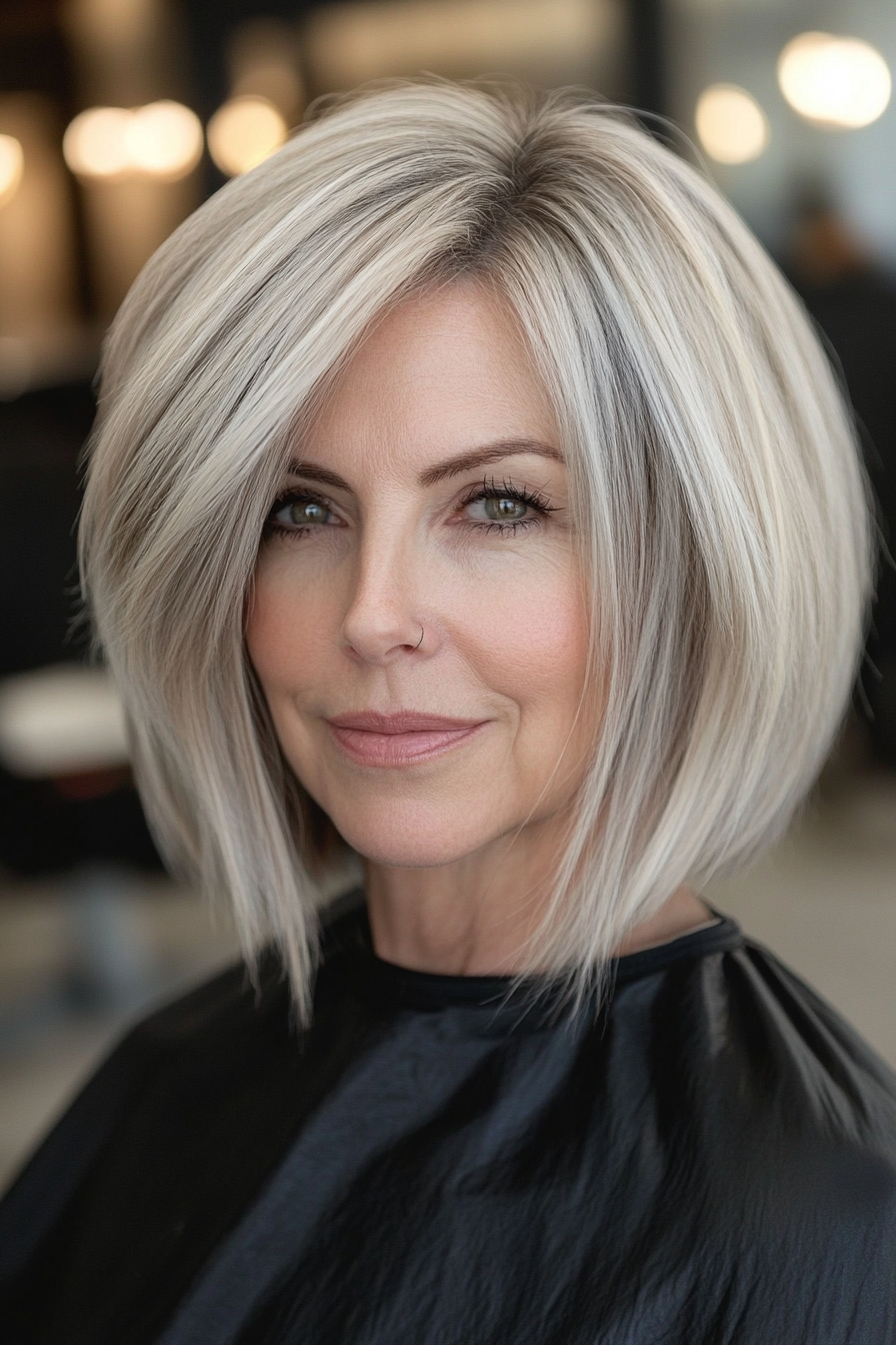 17. Ash Blonde Choppy A-Line Bob (Funky Haircuts For Women Over 50) - Funky Haircuts For Women Over 50