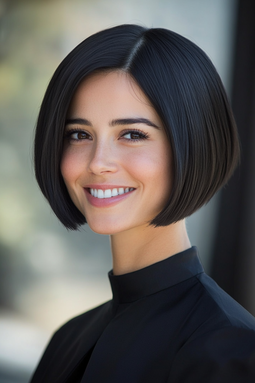 12. Blunt Cut Short Bob in Soft Black (Hairstyles For Short Hair) - Hairstyles For Short Hair