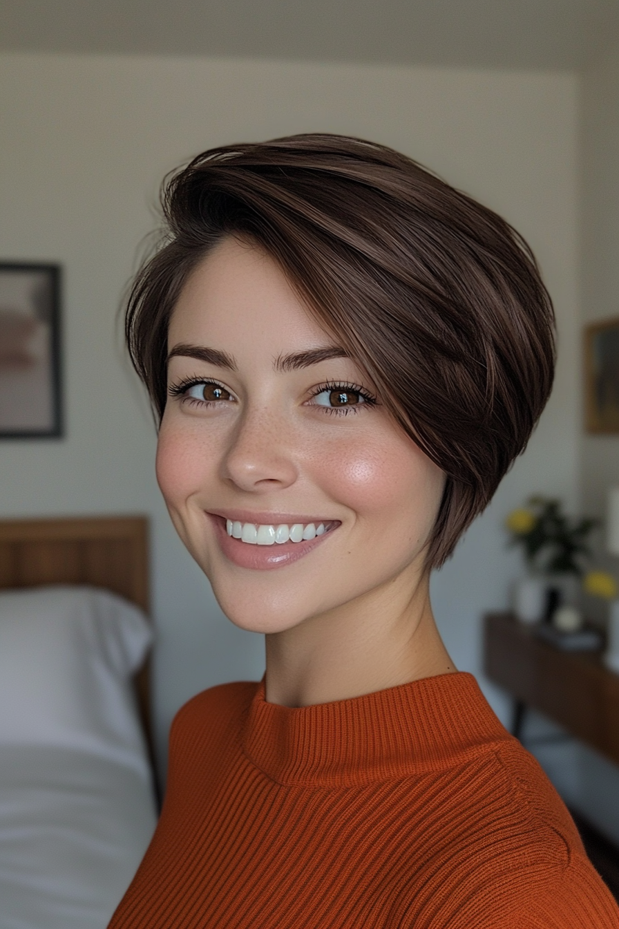 16. Side-Parted Taper Cut in Cool Espresso Brown (Hairstyles For Short Hair) - Hairstyles For Short Hair