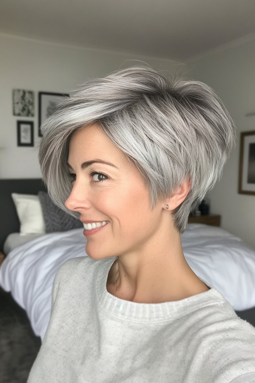18. Feathered Pixie in Natural Gray (Hairstyles For Short Hair) - Hairstyles For Short Hair