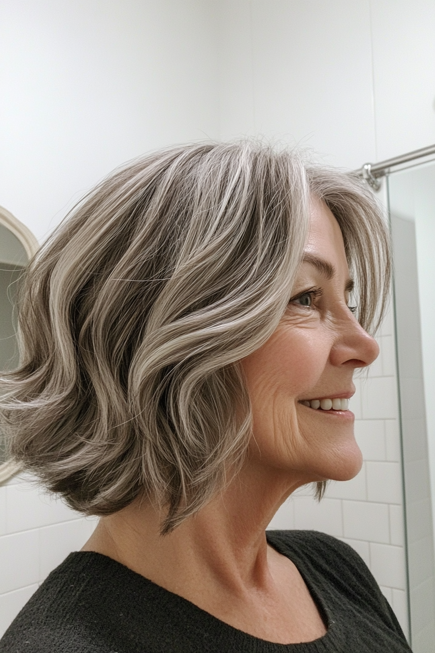 7. Wavy Bob with Salt-and-Pepper Blend (Medium Bob Haircuts For Women Over 60) - Medium Bob Haircuts For Women Over 60