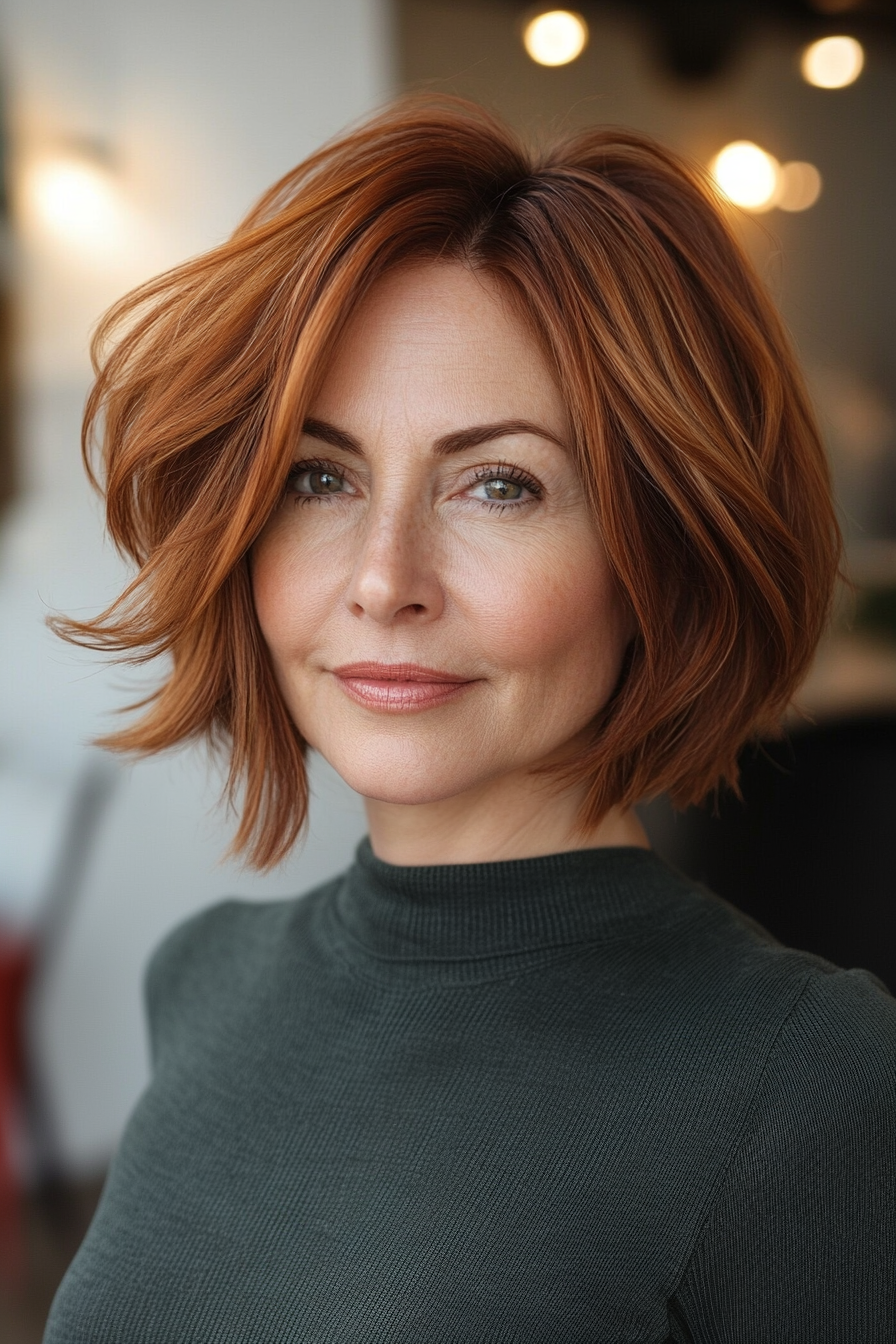 8. Choppy Layered Bob in Light Auburn (Medium Bob Haircuts For Women Over 60) - Medium Bob Haircuts For Women Over 60