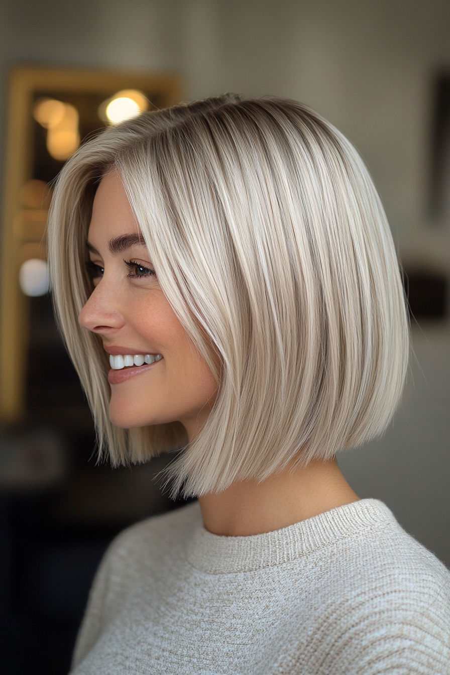 14. Tapered Bob with Champagne Blonde (Medium Bob Haircuts For Women Over 60) - Medium Bob Haircuts For Women Over 60