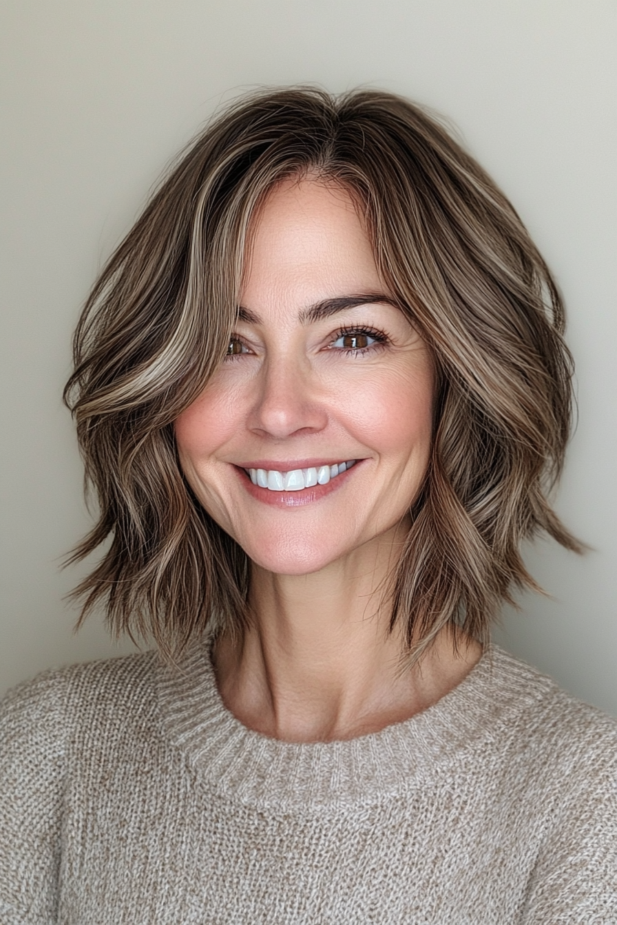 16. Flicked-Out Bob in Cocoa Brown (Medium Bob Haircuts For Women Over 60) - Medium Bob Haircuts For Women Over 60