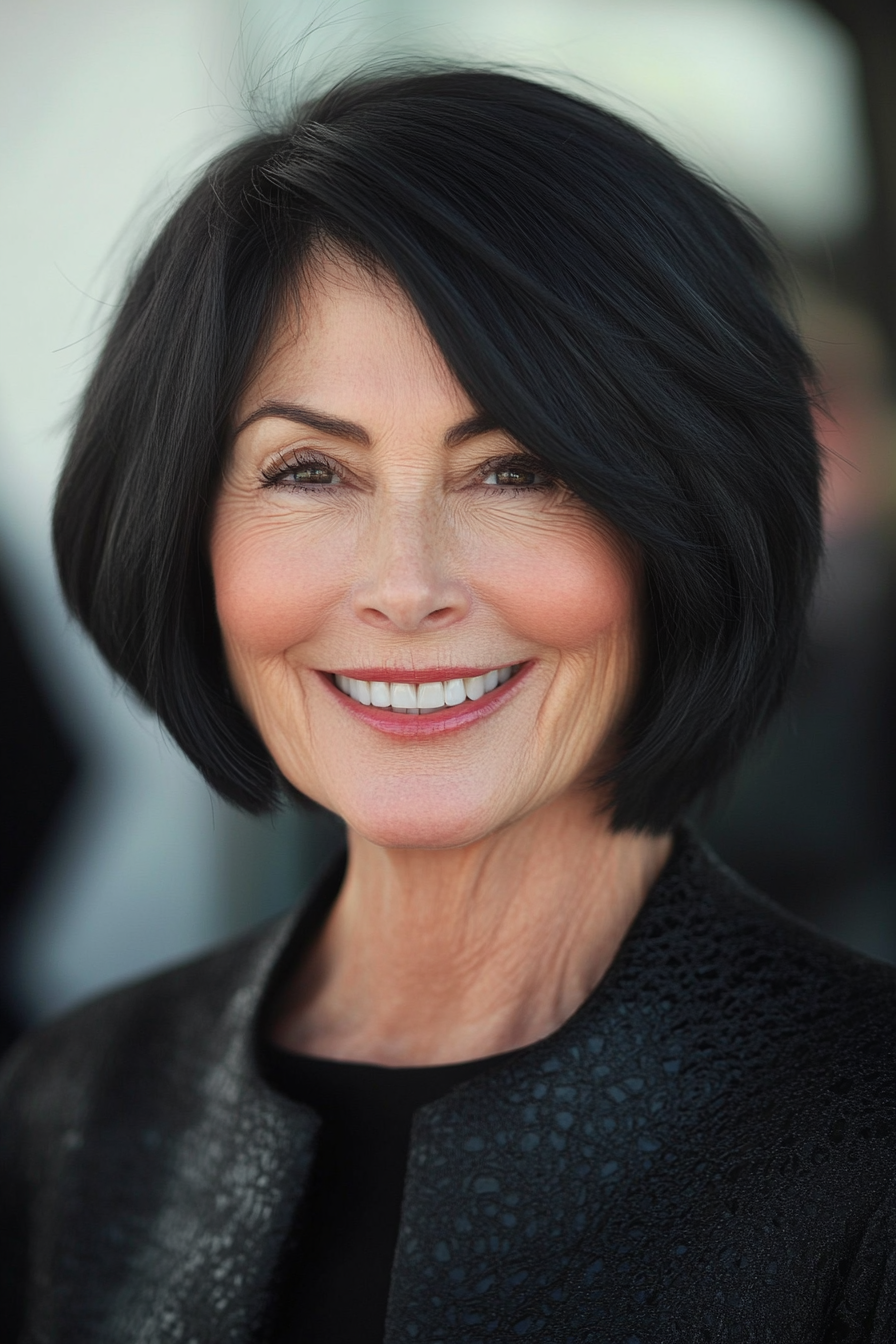 18. Minimal Layer Bob in Soft Black (Medium Bob Haircuts For Women Over 60) - Medium Bob Haircuts For Women Over 60