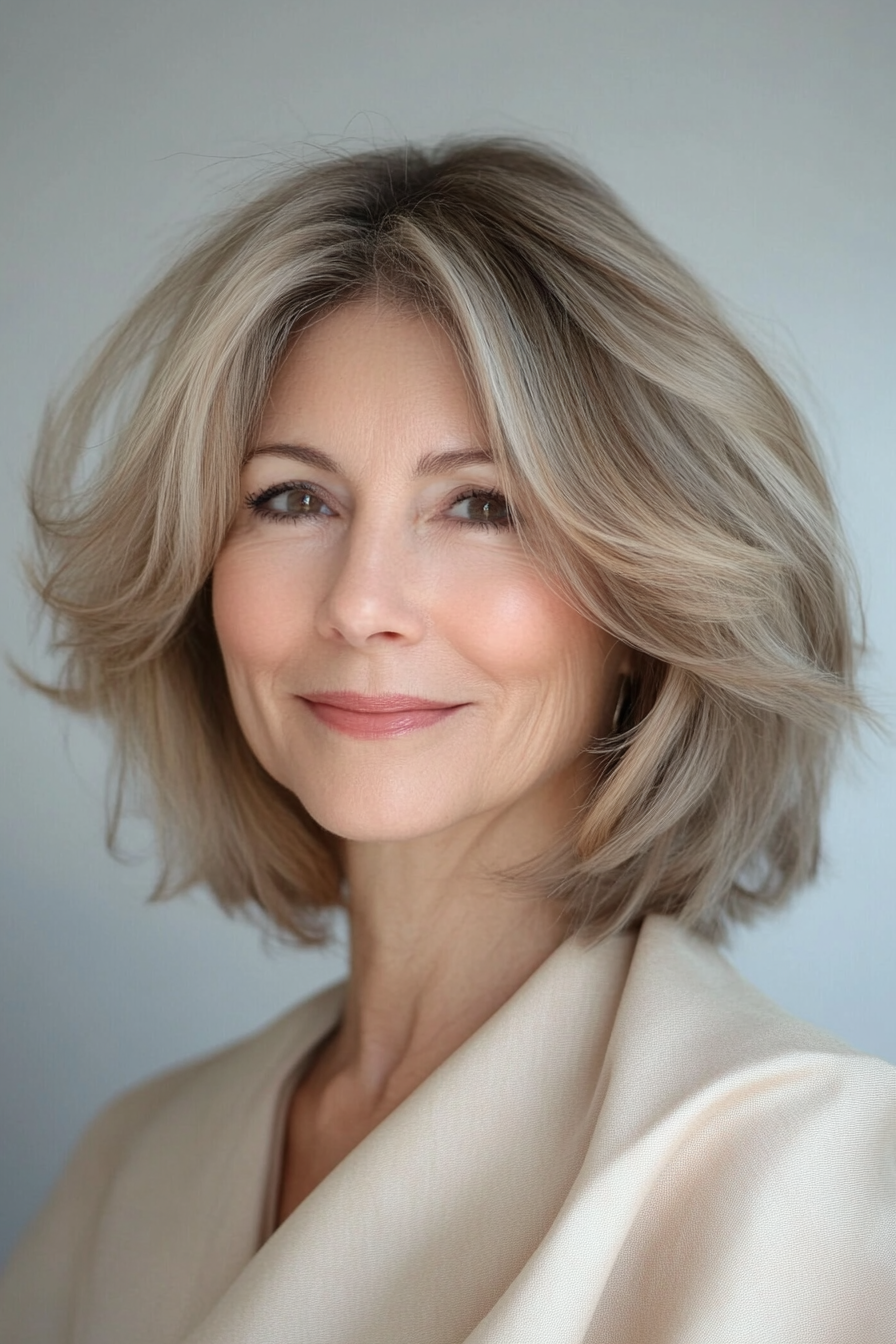 19. Volumized Bob with Sandy Brown (Medium Bob Haircuts For Women Over 60) - Medium Bob Haircuts For Women Over 60