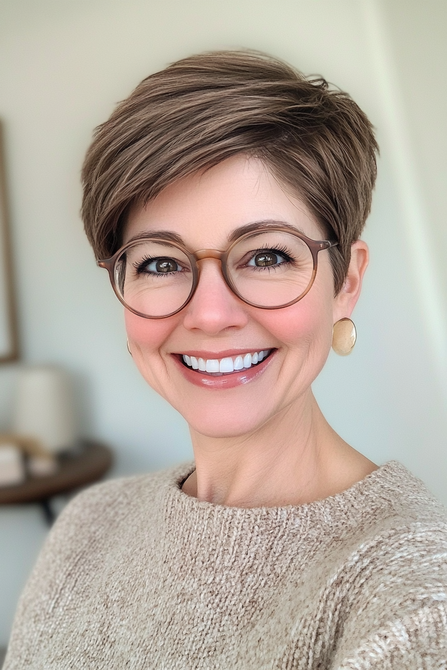13. Classic Mushroom Brown Pixie (Pixie Haircuts For Women Over 50 With Glasses) - Pixie Haircuts For Women Over 50 With Glasses