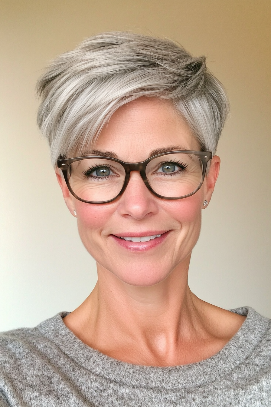 14. Ivy League Soft Gray Pixie (Pixie Haircuts For Women Over 50 With Glasses) - Pixie Haircuts For Women Over 50 With Glasses