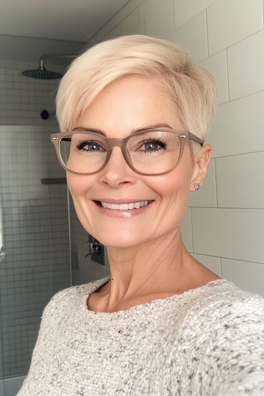 22. Soft Beige Blonde Pixie (Pixie Haircuts For Women Over 50 With Glasses) - Pixie Haircuts For Women Over 50 With Glasses