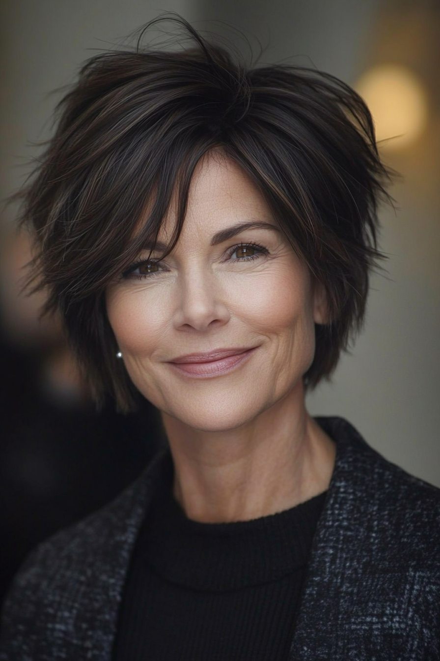 5. Choppy Pixie Bob with Soft Cocoa Brown (Short Edgy Haircuts For Women Over 50) - Short Edgy Haircuts For Women Over 50