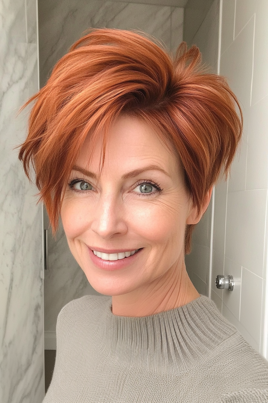 8. Layered Razor Cut with Medium Auburn (Short Edgy Haircuts For Women Over 50) - Short Edgy Haircuts For Women Over 50