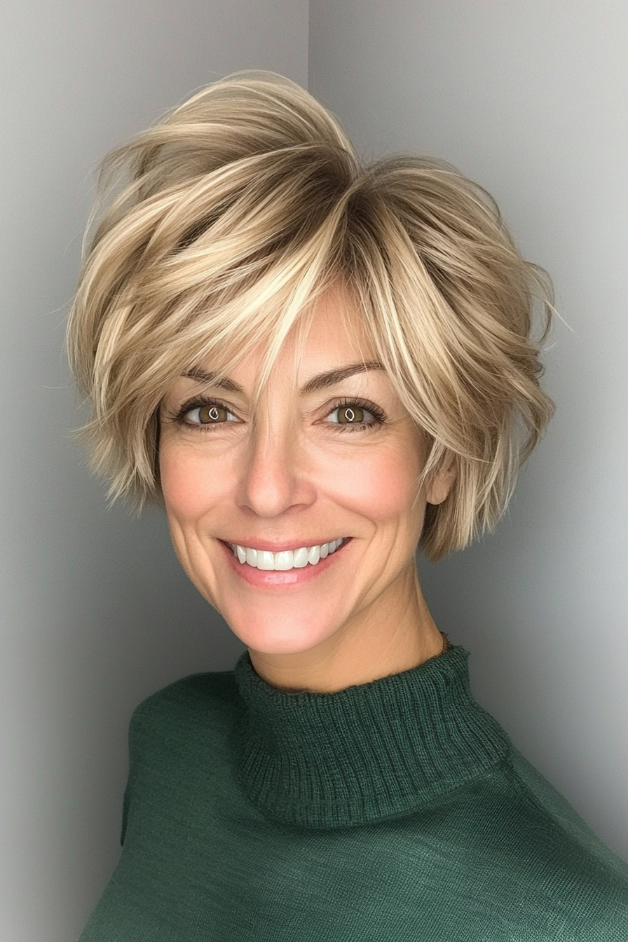 9. Piecey Short Cut with Warm Honey Blonde (Short Edgy Haircuts For Women Over 50) - Short Edgy Haircuts For Women Over 50