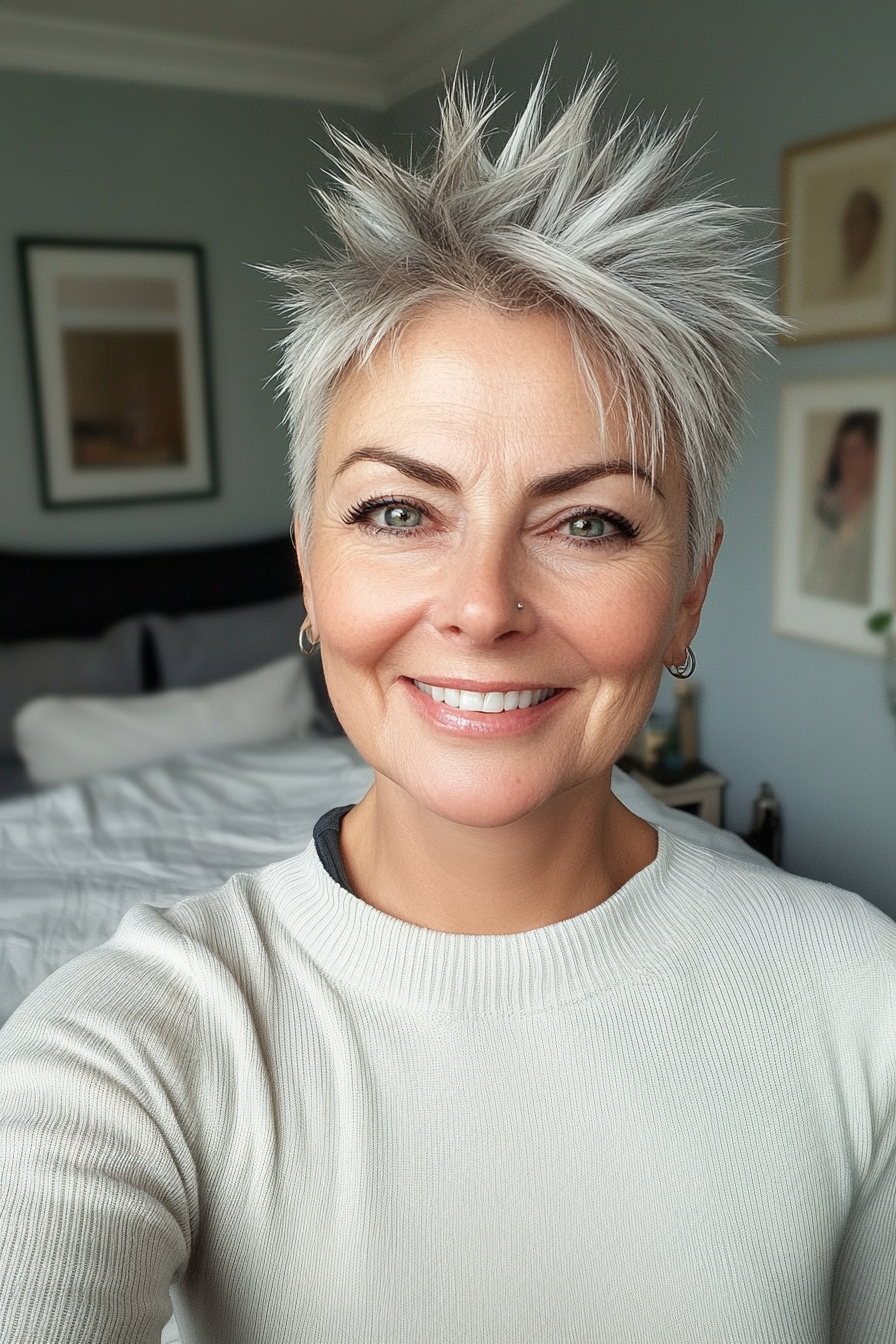 10. Spiky Pixie with Salt and Pepper Blend (Short Edgy Haircuts For Women Over 50) - Short Edgy Haircuts For Women Over 50