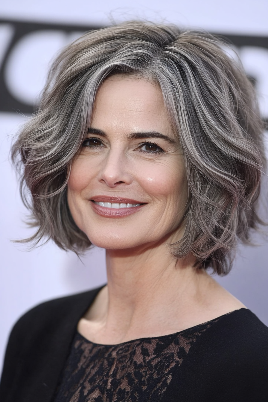 12. Edgy Wavy Bob in Ash Brown (Short Edgy Haircuts For Women Over 50) - Short Edgy Haircuts For Women Over 50
