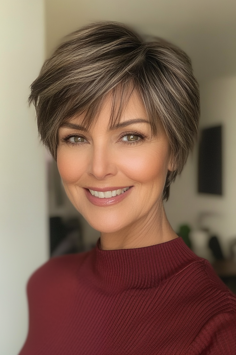 13. Layered French Crop with Dark Espresso (Short Edgy Haircuts For Women Over 50) - Short Edgy Haircuts For Women Over 50
