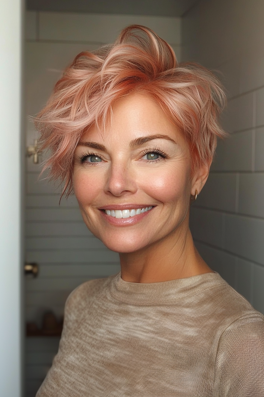 14. Short Shaggy Layers with Strawberry Blonde (Short Edgy Haircuts For Women Over 50) - Short Edgy Haircuts For Women Over 50