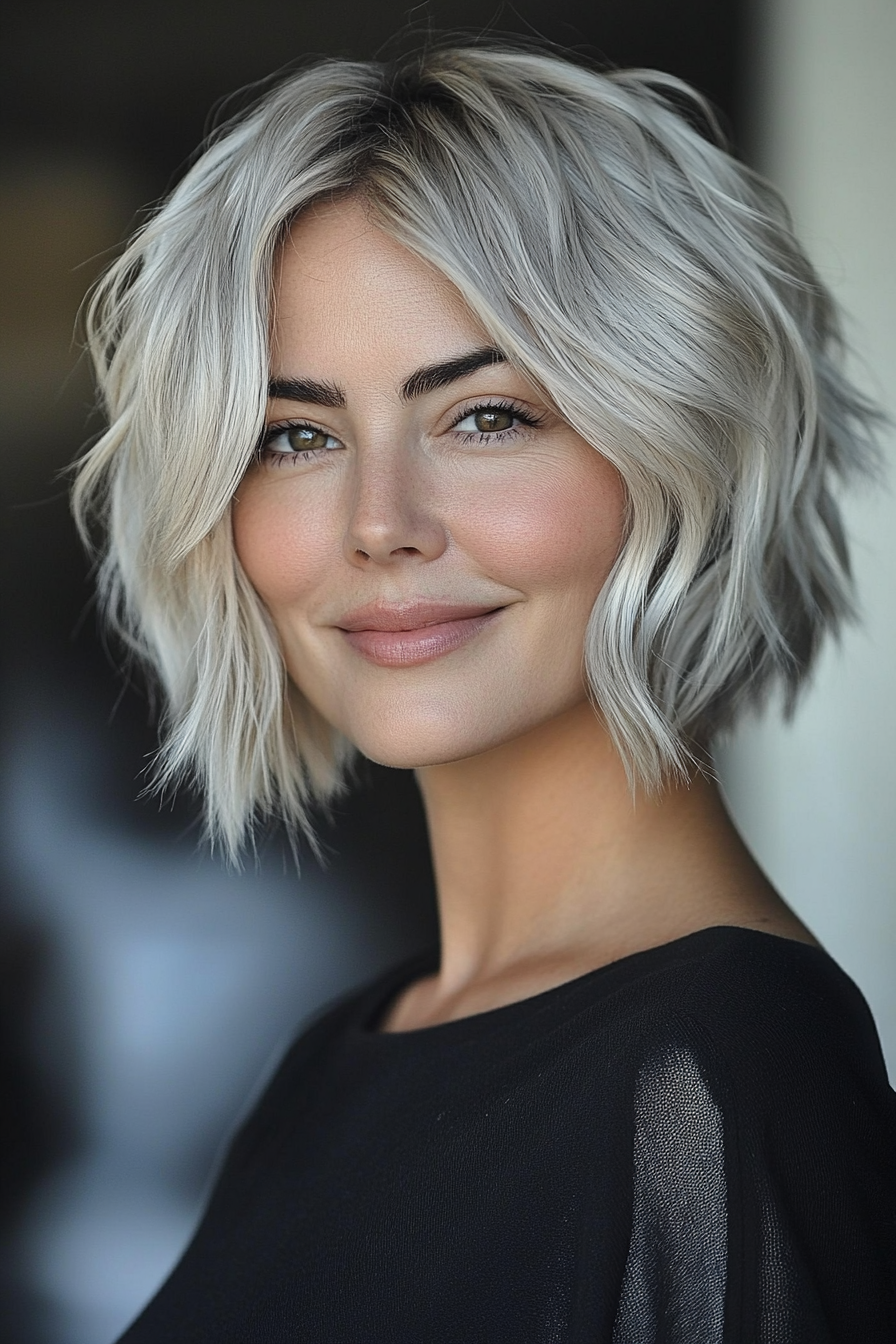22. Wavy Asymmetric Cut with Light Ash Blonde (Short Edgy Haircuts For Women Over 50) - Short Edgy Haircuts For Women Over 50