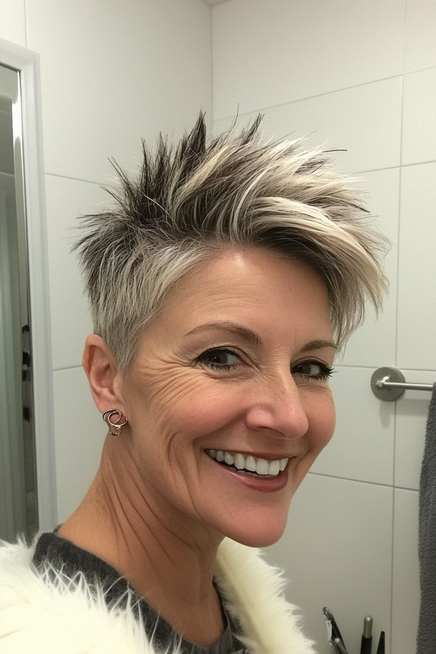 23. Soft Mohawk Pixie with Dark Blonde Highlights (Short Edgy Haircuts For Women Over 50) - Short Edgy Haircuts For Women Over 50