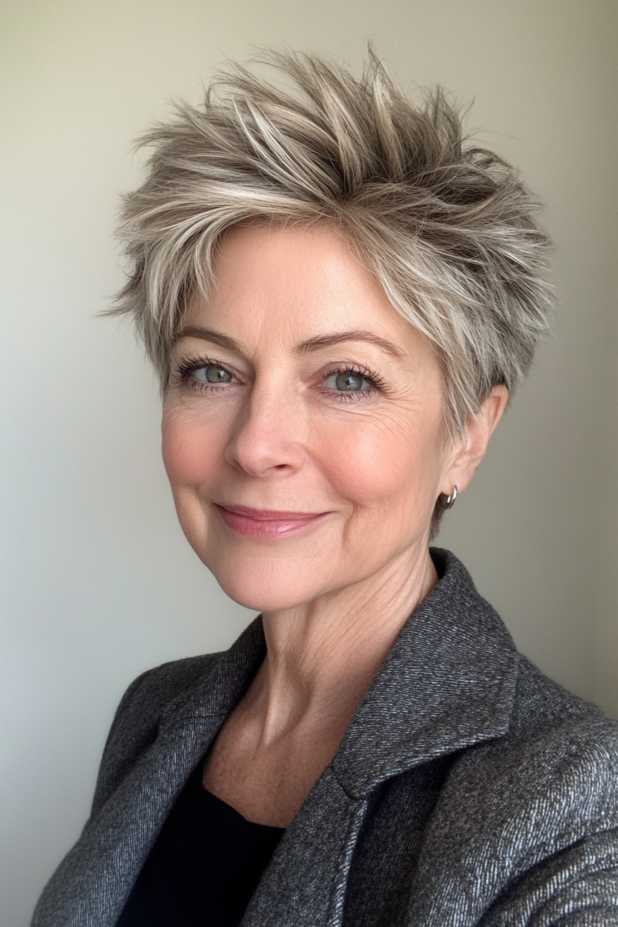 1. Textured Spiky Pixie in Ash Blonde (Spiky Hairstyles For Women Over 60) - Spiky Hairstyles For Women Over 60
