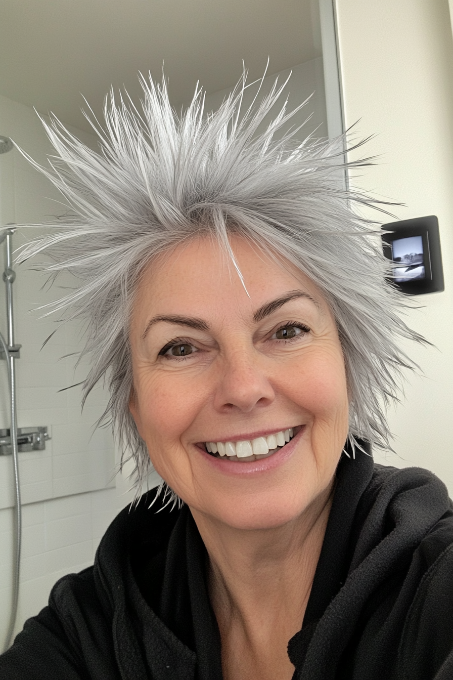 2. Feathered Silver Spikes (Spiky Hairstyles For Women Over 60) - Spiky Hairstyles For Women Over 60