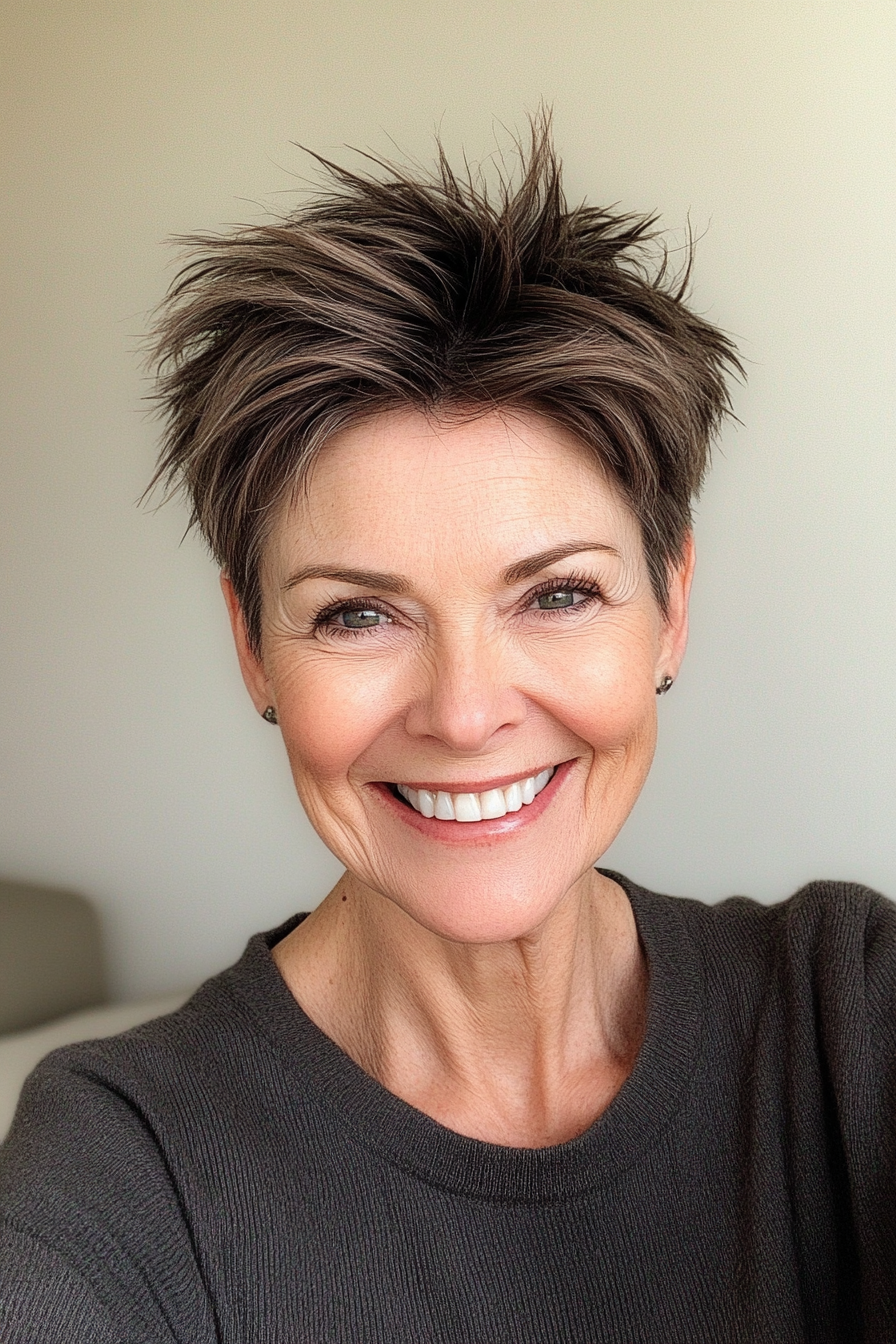 5. Soft Cocoa Brown Spiky Pixie (Spiky Hairstyles For Women Over 60) - Spiky Hairstyles For Women Over 60
