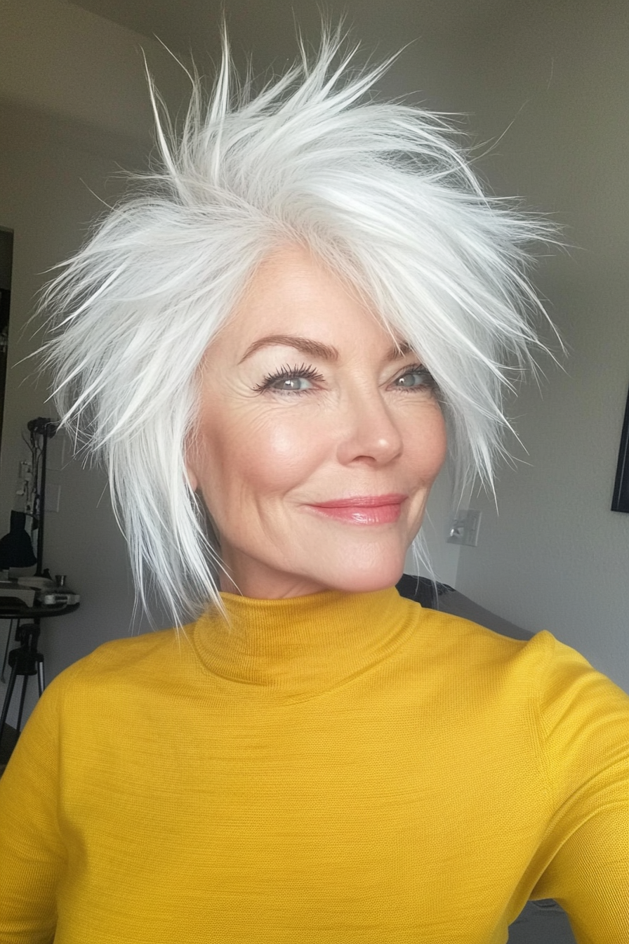 6. Wispy White Spiky Bob (Spiky Hairstyles For Women Over 60) - Spiky Hairstyles For Women Over 60