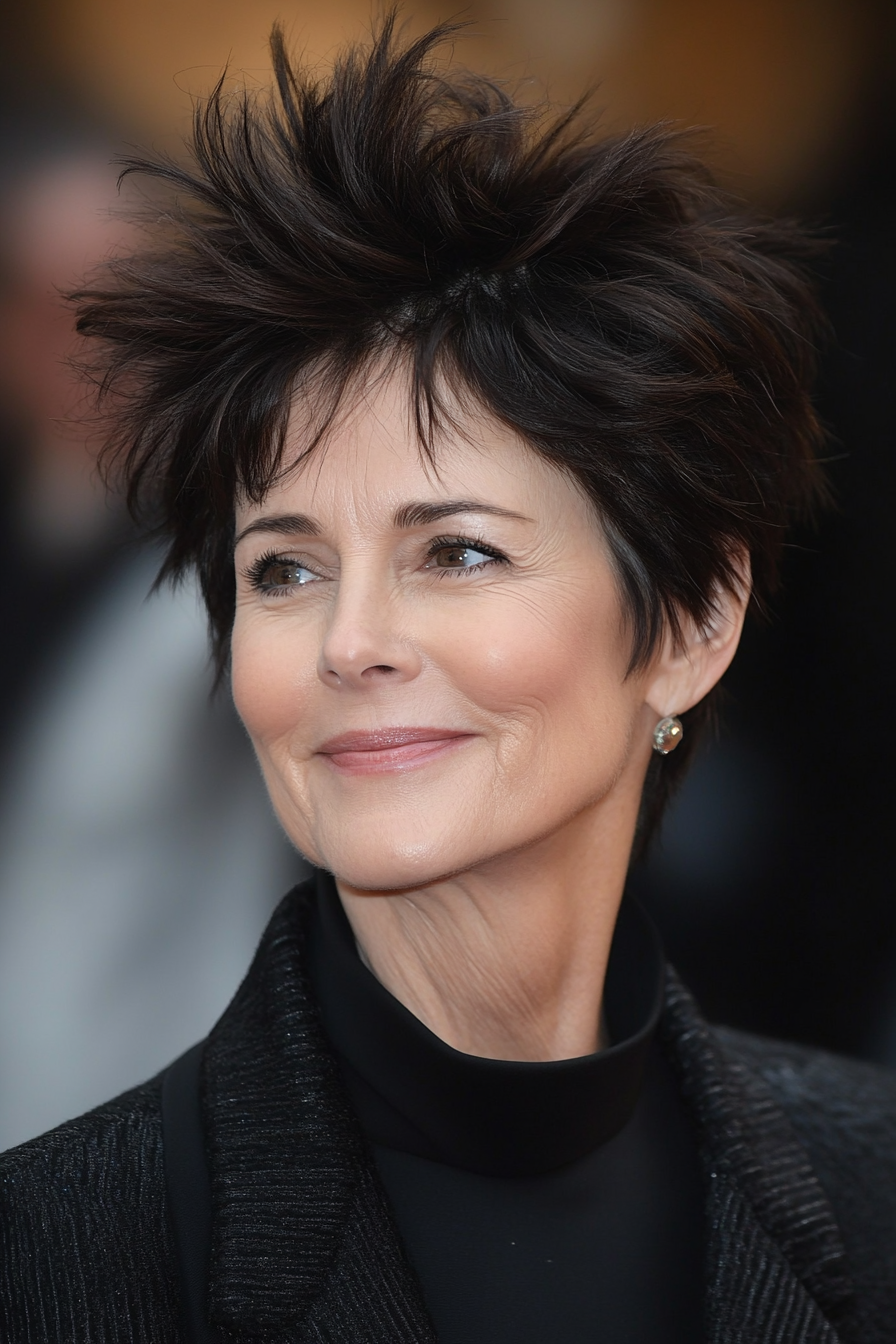 11. Brushed-Up Dark Brown Spiky Style (Spiky Hairstyles For Women Over 60) - Spiky Hairstyles For Women Over 60