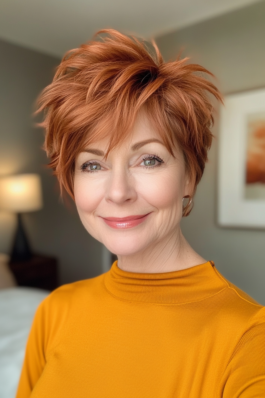 12. Short Auburn Spiky Layers (Spiky Hairstyles For Women Over 60) - Spiky Hairstyles For Women Over 60