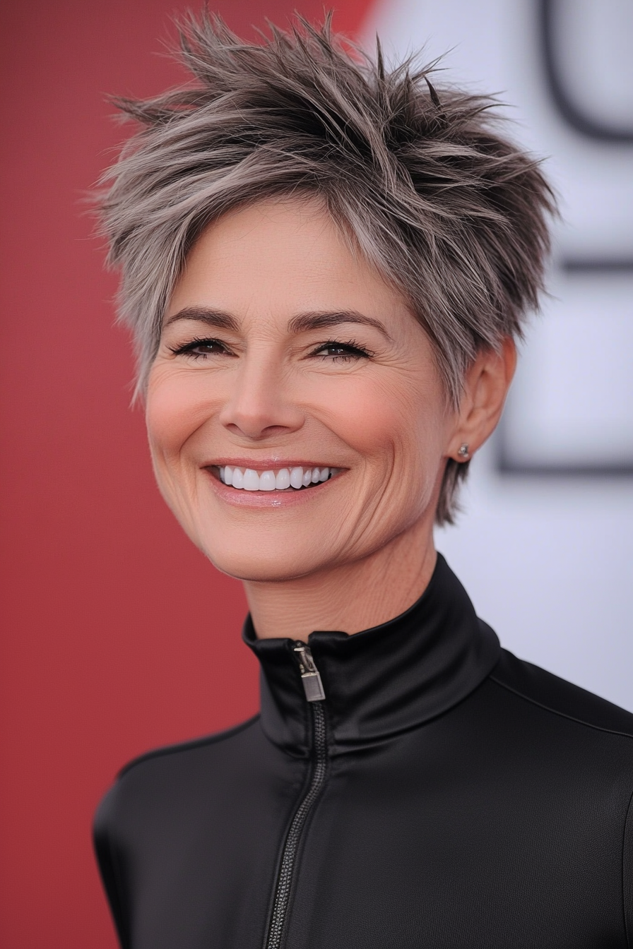 15. Short Spiky Ash Brown Pixie (Spiky Hairstyles For Women Over 60) - Spiky Hairstyles For Women Over 60