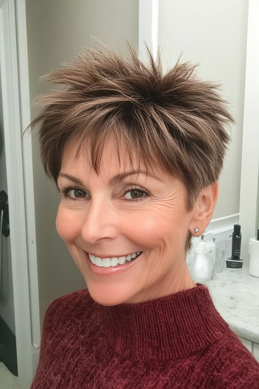 17. Mocha Brown Spiked Pixie Bob (Spiky Hairstyles For Women Over 60) - Spiky Hairstyles For Women Over 60