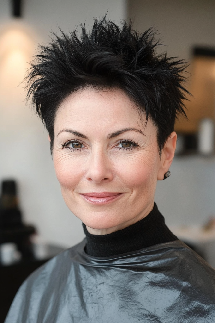 21. Sleek Black Spiky Pixie (Spiky Hairstyles For Women Over 60) - Spiky Hairstyles For Women Over 60