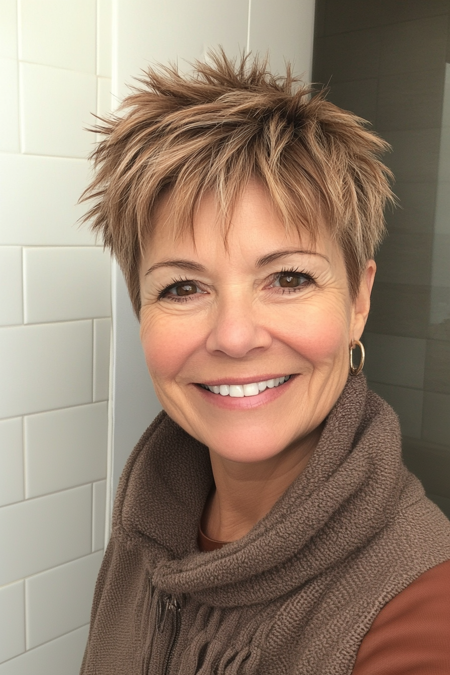23. Soft Caramel Brown Spiky Pixie (Spiky Hairstyles For Women Over 60) - Spiky Hairstyles For Women Over 60