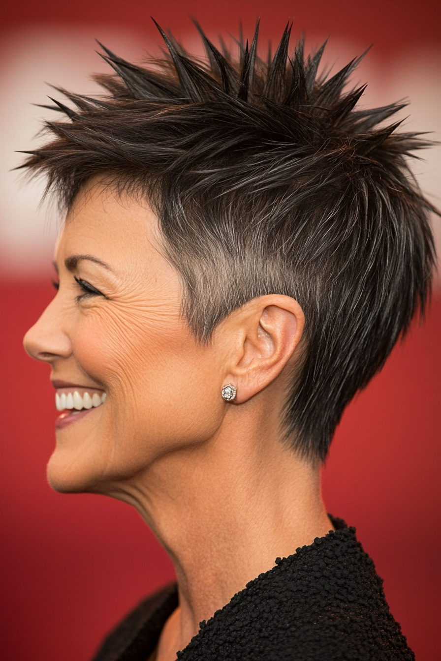 8. Espresso Pixie with Side-Swept Spikes (Spiky Short Haircuts For Women Over 60) - Spiky Short Haircuts For Women Over 60