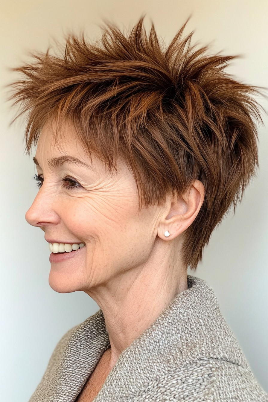 11. Chestnut Spiky Layered Cut (Spiky Short Haircuts For Women Over 60) - Spiky Short Haircuts For Women Over 60