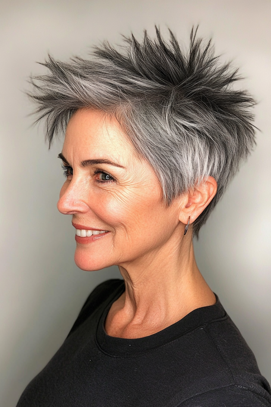12. Classic Salt and Pepper Spiky Pixie (Spiky Short Haircuts For Women Over 60) - Spiky Short Haircuts For Women Over 60