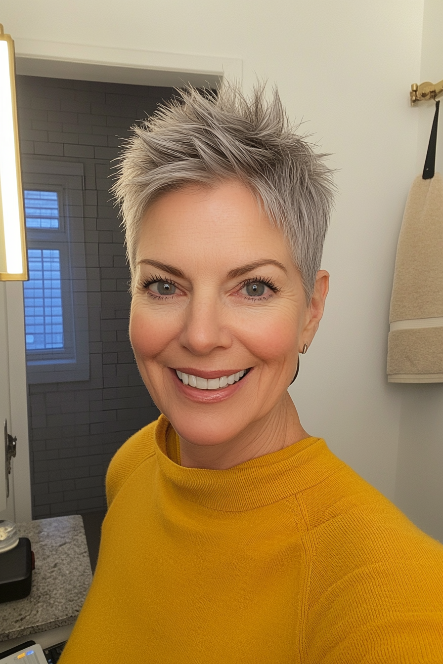 17. Soft Spiked Mushroom Cut in Golden Gray (Spiky Short Haircuts For Women Over 60) - Spiky Short Haircuts For Women Over 60